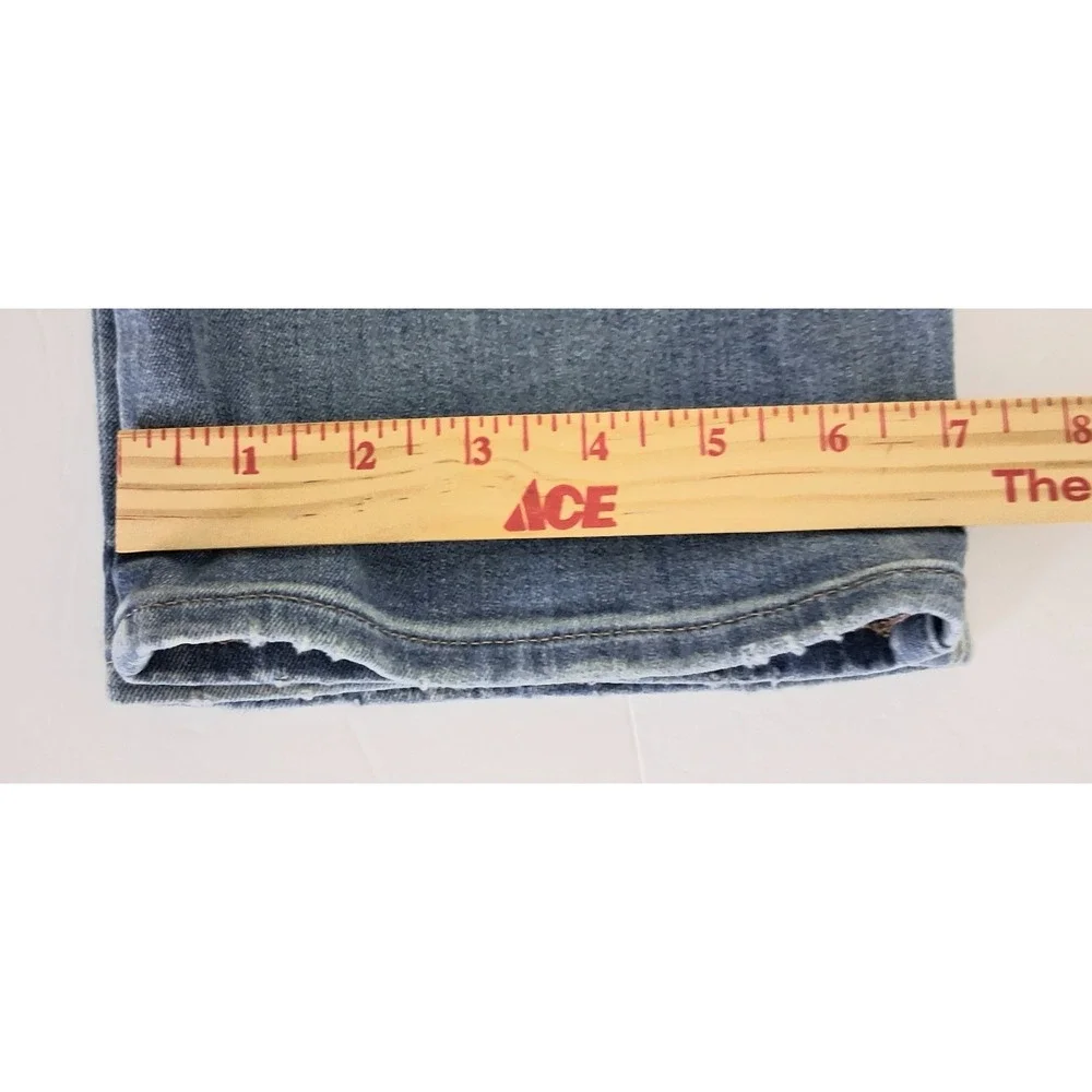 Express Jeans Women's Large Blue Straight Ankle High Rise Flexx Hyper Stretch